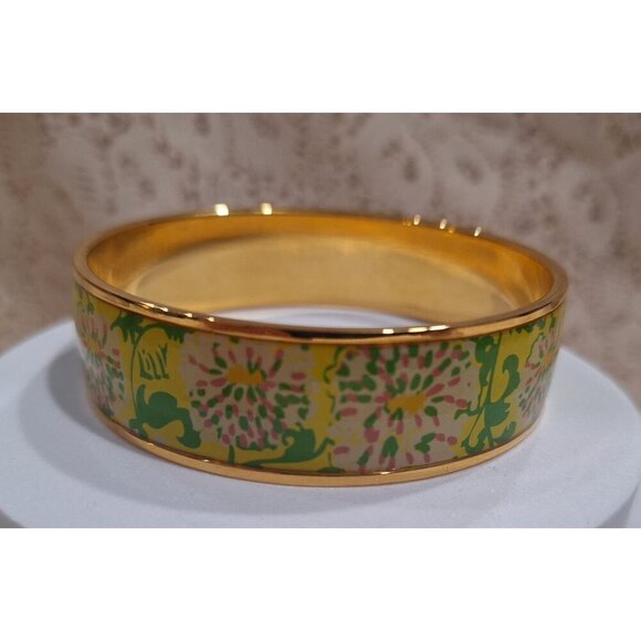 Lilly Pulitzer Sparkle Photodome Gold-Tone Floral Enamel Bangle Bracelet - Picture 5 of 10